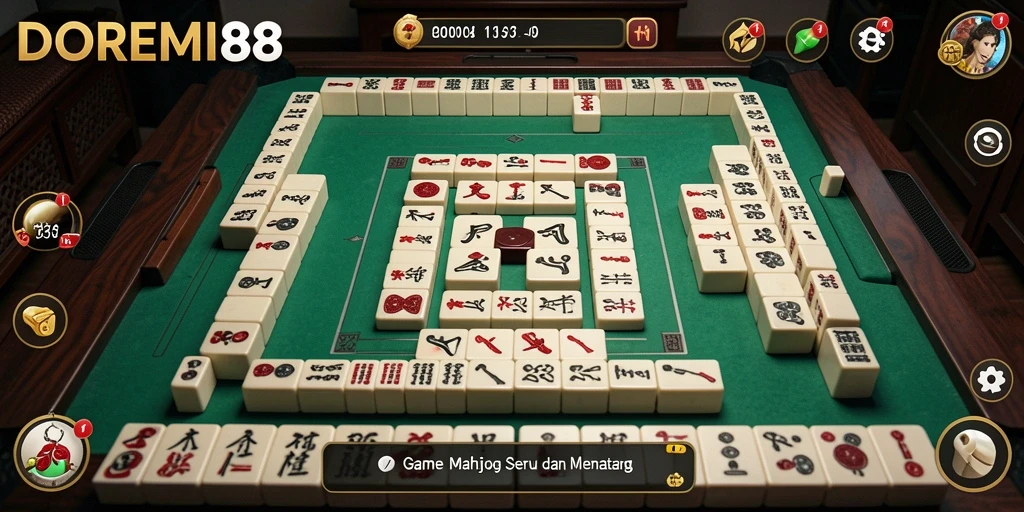 Screenshot DOREMI88 menampilkan aksi seru dalam permainan Mahjong dengan desain menarik.