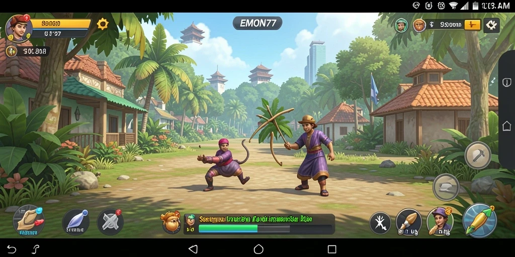 Tampilan gameplay EMON77 yang penuh warna dan menarik saat dimainkan.