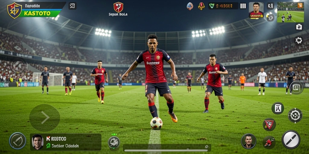 Tampilan seru gameplay KASTOTO dengan aksi sepak bola penuh strategi.