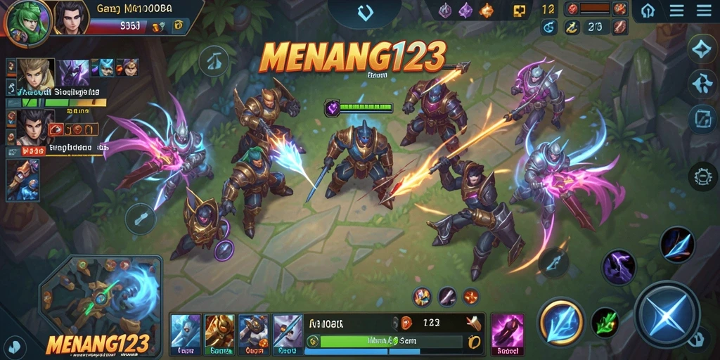 Screenshot MENANG123 menampilkan pertarungan epik dalam permainan MOBA.